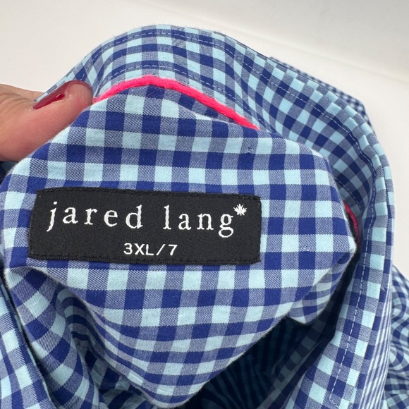 Jared Lang Shirt Men 3XL Blue Check Long Sleeve Button Up Lightweight Cotton - Picture 6 of 12